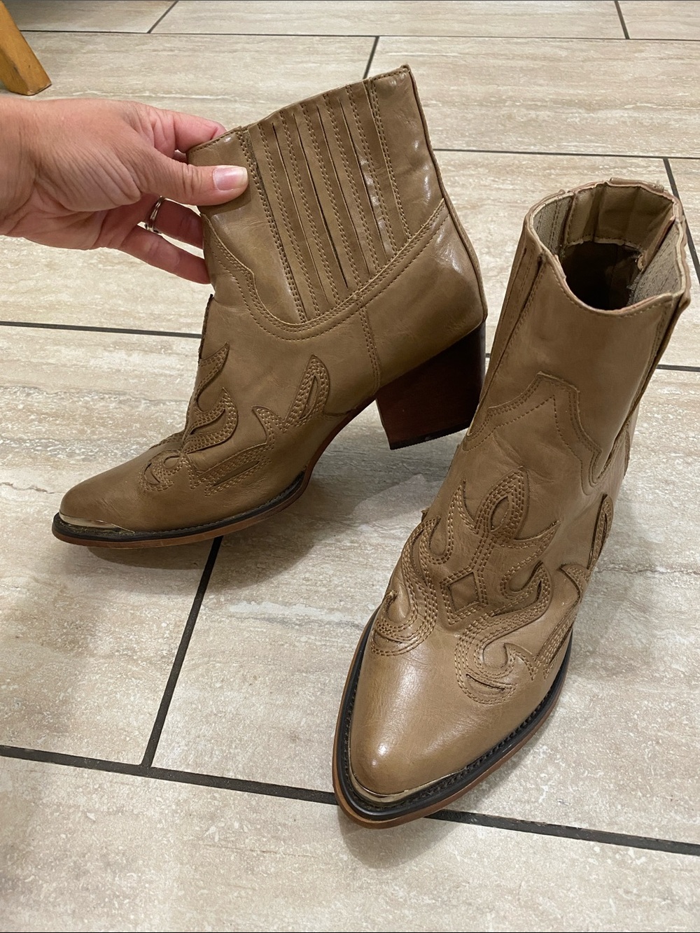 Women's Tan Western-Inspired Ankle Booties